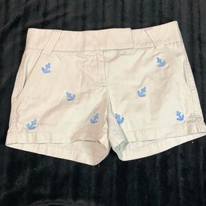 J Crew chino shorts ivory white with blue seahorses size 2 100% cotton broken in